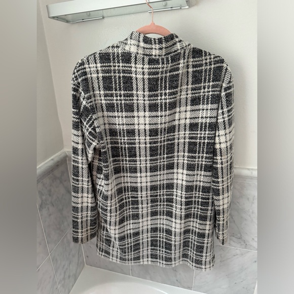 Express soft Plaid Tailored Knit Blazer Long Open Front Sweater Black White - Picture 4 of 7